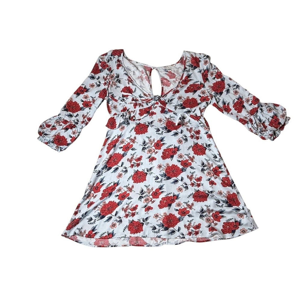 American Eagle Floral Mini Dress Size S Pale Blue Floral Babydoll Y2K Cottage - Picture 12 of 16